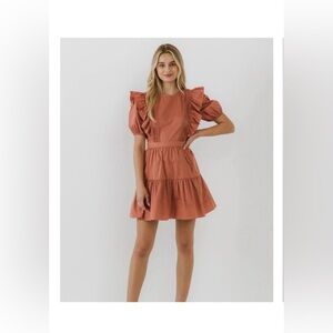 English Factory Terra cotta colored dress puff sleeves